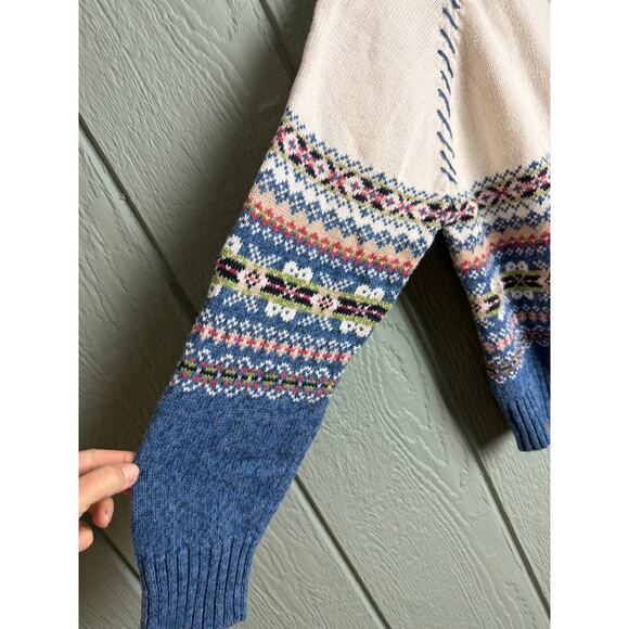 Vintage Tiara International Zip Up Sweater Fair Isle Knit Nordic Blue Floral XL - Picture 3 of 7